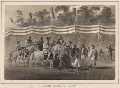 Soldados japoneses en Yokohama, litografía de Sarony y Co., 1855 de Peter Bernhard Wilhelm Heine