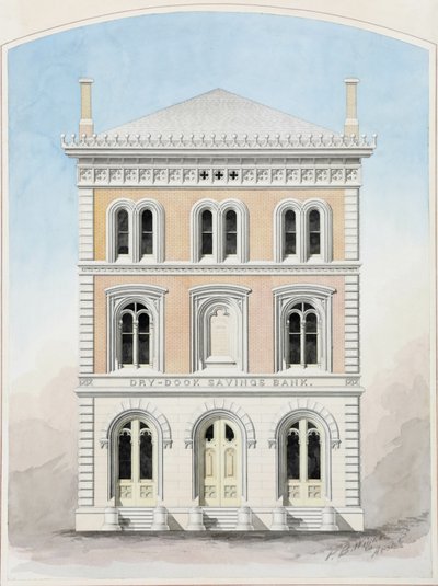Dry Dock Savings Bank, Ciudad de Nueva York, Nueva York, Dibujo del diseño del concurso de Peter Bonnett Wight