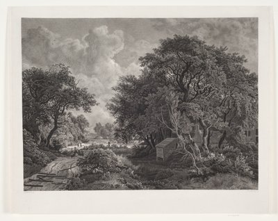 Camino a través de un pueblo con árboles altos de Peter Christian Schøler
