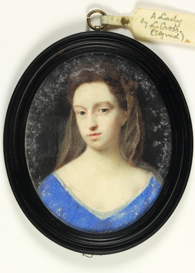 Una dama con corpiño azul y capucha marrón de Peter Cross