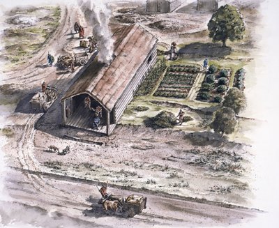 Edificio industrial, Fuerte Romano de Ribchester, Lancashire, siglo II, 1996 de Peter Dunn