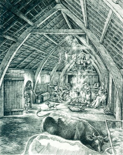 Casa campesina medieval, siglos XIII-XV, c1980-2010 de Peter Dunn