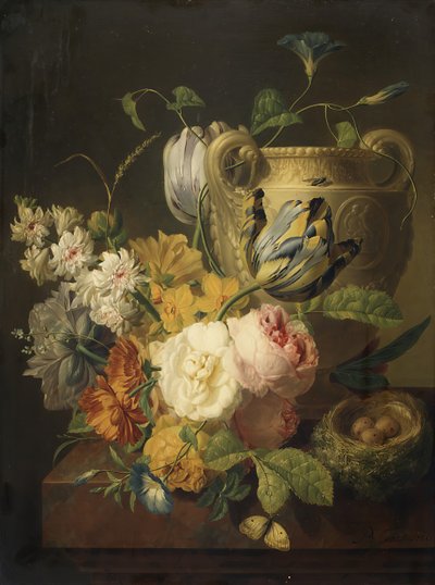 Flores junto a un jarrón de piedra, 1786 de Peter Faes