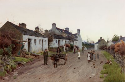 Un pueblo galés - Atardecer, alrededor de 1890-1910 (Acuarela y gouache) de Peter Ghent