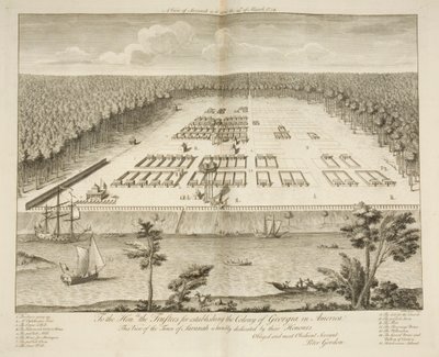 Vista de Savannah como estaba el 29 de marzo de 1734, grabado por P. Fourdrinier, Londres, c.1735 de Peter Gordon