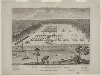Vista de Savannah como estaba el 29 de marzo de 1734, grabado por P. Fourdrinier, Londres, c.1735 (grabado) de Peter Gordon