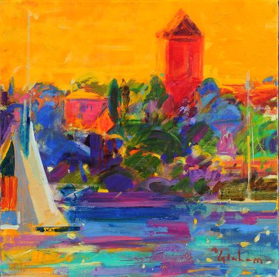 Bahía de Cannes, 2021 (óleo sobre lienzo) de Peter Graham (Contemporary)