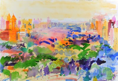 Mañana de verano, Manhattan, 2023 (acuarela) de Peter Graham