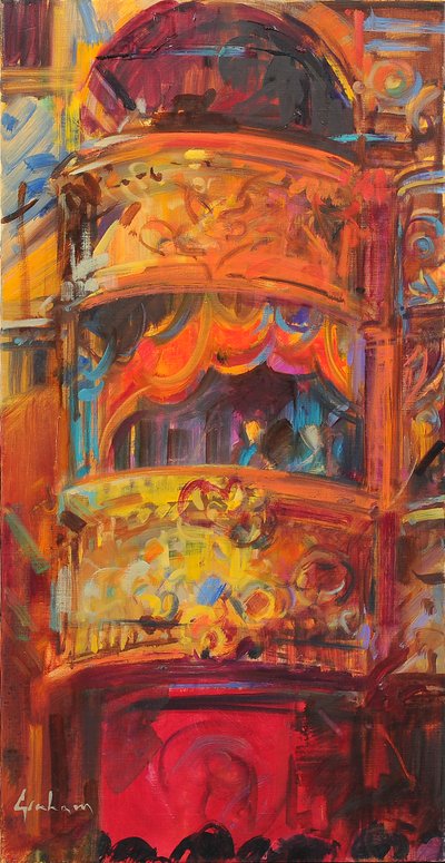 Theatre Delights Londres, 2021 (óleo sobre lienzo) de Peter Graham