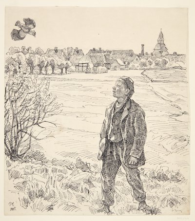 El niño y la avefría. Faaborg con la iglesia al fondo de Peter Hansen