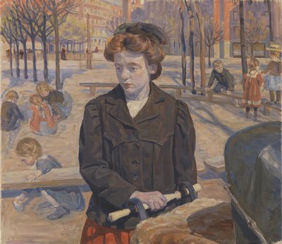 Primavera. Joven con un cochecito de bebé de Peter Hansen