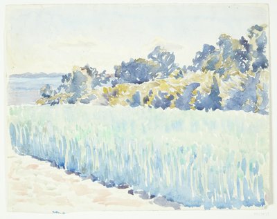 Paisaje de Fionia. Campo de maíz junto a un bosque de Peter Hansen