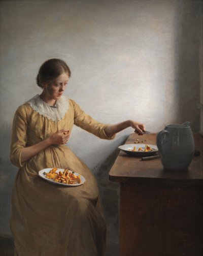 Una joven preparando rebozuelos de Peter Vilhelm Ilsted