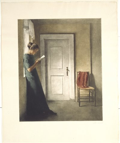 Interior con un chal rojo de Peter Vilhelm Ilsted