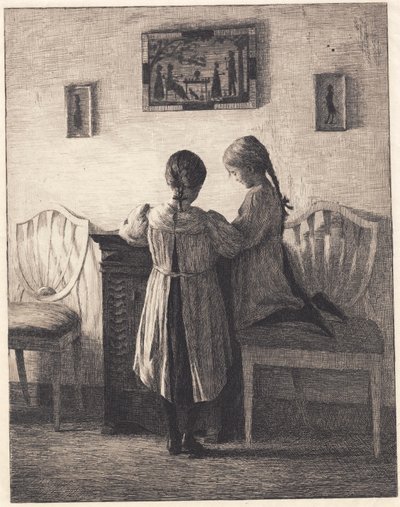 Interior con dos niñas pequeñas de Peter Vilhelm Ilsted