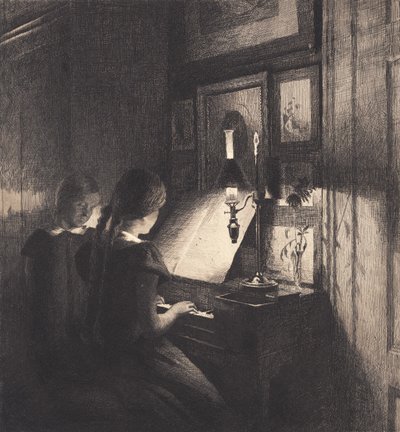 Dos niñas pequeñas en un piano de Peter Vilhelm Ilsted