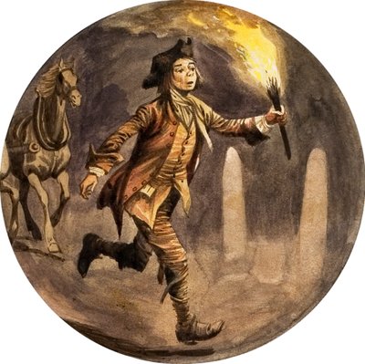 Niño corriendo frente a un carruaje con antorcha de Peter Jackson