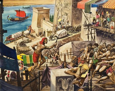 Building The Pyramids (gouache sobre papel) de Peter Jackson