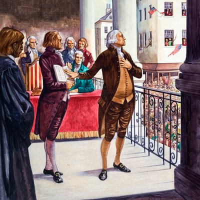 George Washington siendo juramentado como Presidente de los Estados Unidos de Peter Jackson