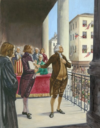 George Washington jurando como el primer presidente de América en Nueva York de Peter Jackson
