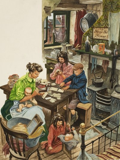 Fabricación de cajas de cerillas (gouache sobre papel) de Peter Jackson