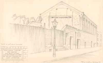 Teatro Marylebone, Londres, parte trasera del teatro en Mulready Street de Peter Jackson