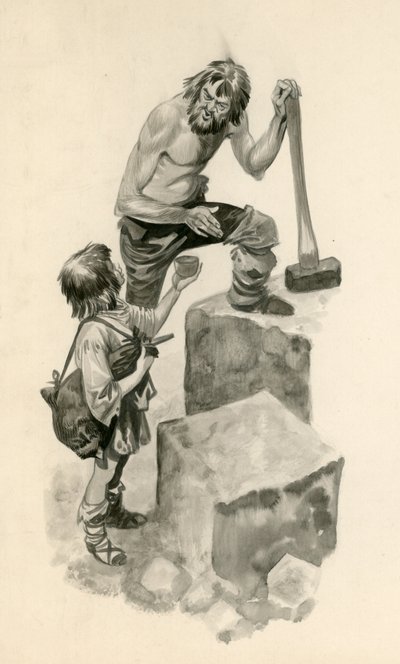 Miguel Ángel, de niño, ayudando a los canteros en su trabajo de Peter Jackson