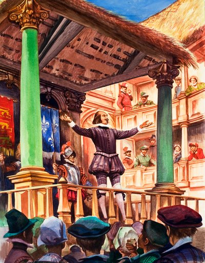 Shakespeare en el escenario del recién construido teatro Globe de Peter Jackson