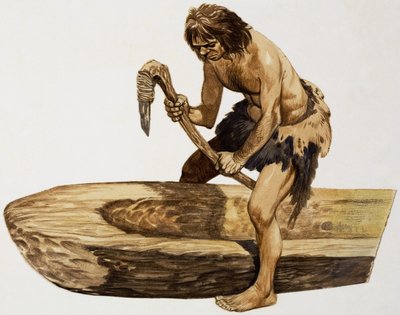 Hombre de la Edad de Piedra cavando una canoa de Peter Jackson