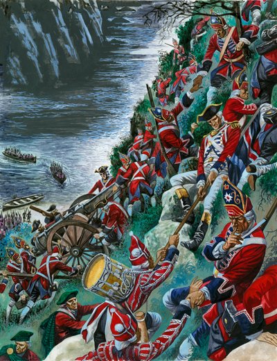 Los soldados británicos hacen el arduo ascenso de las Alturas de Abraham para tomar Quebec de Peter Jackson