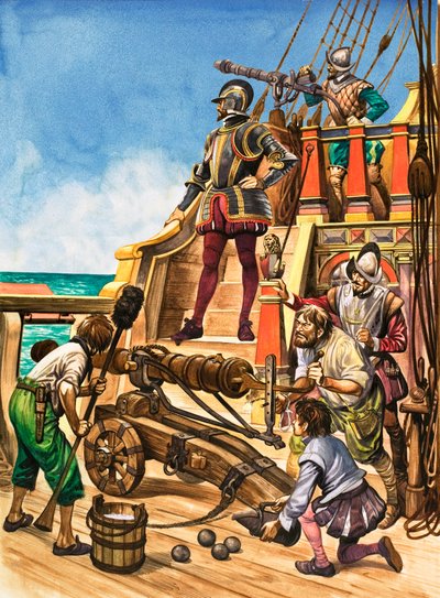 La llegada de los cañones. La tripulación del cañón en un barco isabelino de Peter Jackson