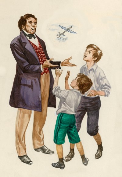 Los hermanos Wright de niños, con un avión de juguete dado por su padre de Peter Jackson