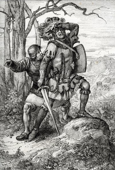 Duque Leopoldo I de Austria, Señor de Habsburgo salva por uno de sus compañeros en la Batalla de Morgarten el 15 de noviembre de 1315 contra los confederados suizos, Suiza (la Batalla de Morgarten el 15 de noviembre de 1315, Leopoldo I, Duque de Austria sa de Peter Johann Nepomuck Geiger