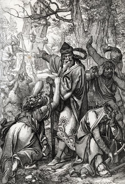 Emperador Carlomagno (ca. 742-814) en guerra contra los sajones, 772 (Emperador Carlos el Grande (Carlomagno) durante las guerras sajonas, 772) Dibujo a pluma de "Historische Memorabilian des In-und Auslandes" (Recuerdos históricos) de Anton Ziegler de Peter Johann Nepomuck Geiger