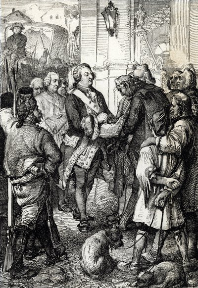Revolución Francesa: El rey Luis XVI recibe del alcalde de París Jean-Sylvain Bailly la escarapela tricolor. de Peter Johann Nepomuck Geiger