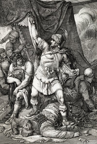 Antigüedad romana: "La toma de Jerusalén" representación del asedio de Jerusalén por los romanos en el año 70 d.C., la ciudad es saqueada por las tropas del emperador Tito y el segundo templo de Jerusalén detruit" (Destrucción de Jerusalén y del templo baj de Peter Johann Nepomuck Geiger