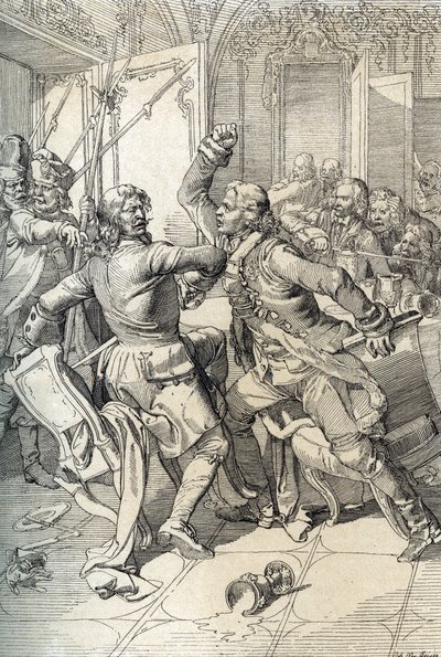 Revuelta de los streltsy: arresto de miembros de los regimientos streltsy (strelets) tras su levantamiento en 1698 contra las innovaciones progresistas del zar Pedro el Grande, Rusia (Streltsy uprising: sospechosos de pertenecer a los regimientos streltsy  de Peter Johann Nepomuck Geiger