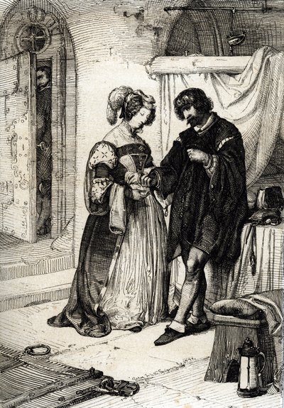 El Conde de Essex Robert Devereux (1565-1601) condenado a muerte por traición entregó a Elizabeth Howard, Condesa de Nottingham y Dama de Honor de Elisabeth Iere de Inglaterra, un anillo prenda de su lealtad a la Reina de Peter Johann Nepomuck Geiger