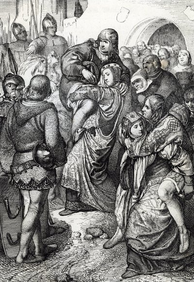 Las mujeres fieles de Weinsberg (Treue Weiber von Weinsberg): las esposas de los soldados derrotados en el asedio de Weinsberg por Conrado III de Hohenstaufen en 1140 llevan a sus maridos a la espalda, Alemania (Las esposas fieles durante el asedio de Wein de Peter Johann Nepomuck Geiger