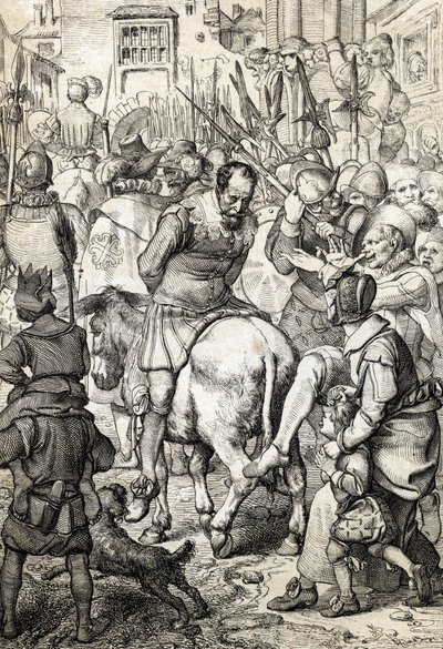 El falso Sebastián: tras la muerte del rey Sebastián de Portugal, cuyos restos no se encontraron, varios personajes que se hicieron pasar por el rey reaparecieron para guiar a su pueblo, uno de ellos se detuvo en Nápoles paseó por la calle ante la mirada d de Peter Johann Nepomuck Geiger