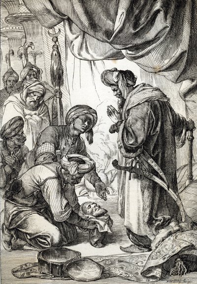 La cabeza de Alí Pachá de Janina (1750-1822) presentada por los sículos al sultán Mahmud II de Peter Johann Nepomuck Geiger