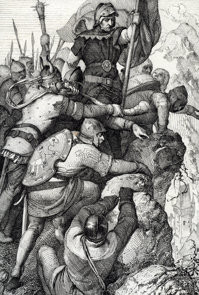 Las tropas de Otón I de Baviera (1117-1183) cerca de Verona en Italia 1155 (Otto I, Duque de Baviera y su ejército cerca de Verona, Italia 1155) Dibujo a pluma de "Historische Memorabilian des In-und Auslandes" (Recuerdos históricos) de Anton Ziegler de Peter Johann Nepomuck Geiger