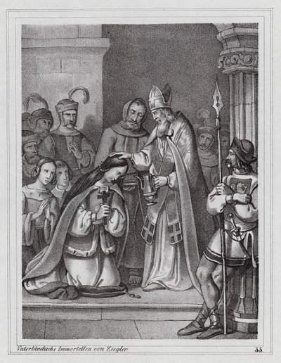 Cirilo y Metodio, misioneros cristianos bizantinos, siglo IX (grabado) de Peter Johann Nepomuk Geiger