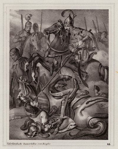 Muerte de Federico II de Austria en la batalla del río Leitha de Peter Johann Nepomuk Geiger
