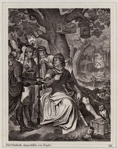 Enrique el Amo recibiendo la noticia de que es rey de Francia Oriental, 919 (grabado) de Peter Johann Nepomuk Geiger