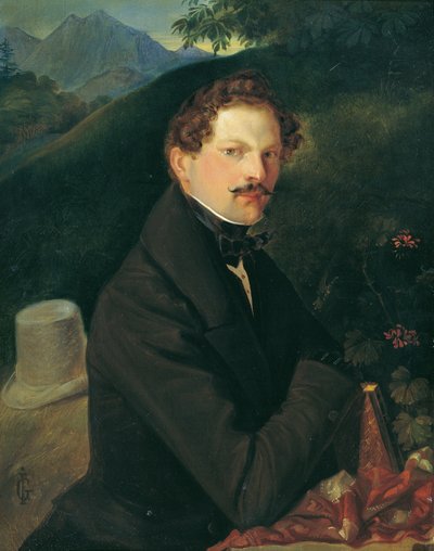 retrato de un caballero en un paisaje de Peter Johann Nepomuk Geiger