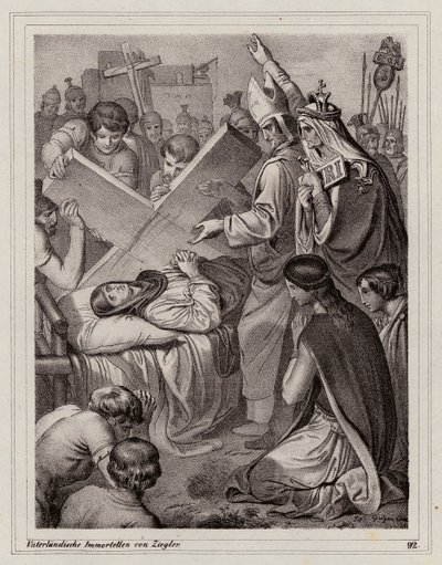 Santa Elena y el descubrimiento de la Vera Cruz, 325 (grabado) de Peter Johann Nepomuk Geiger