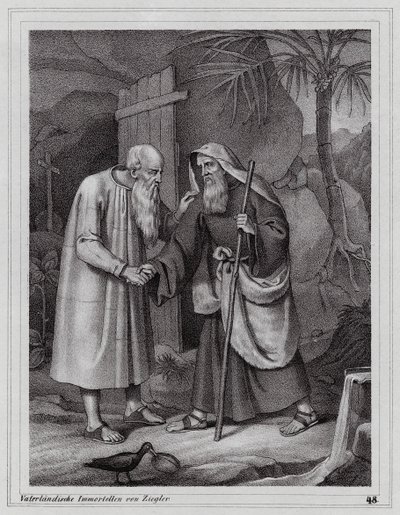 San Pablo de Tebas, ermitaño cristiano (grabado) de Peter Johann Nepomuk Geiger