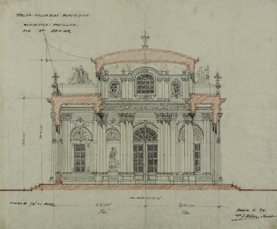 Pabellón del Chocolate-Menier, Exposición Universal de Colombia, Chicago, Illinois, Boceto de sección de Peter Joseph Weber