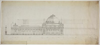 Sala de exposiciones junto al lago, Chicago, Illinois, elevación de Peter Joseph Weber
